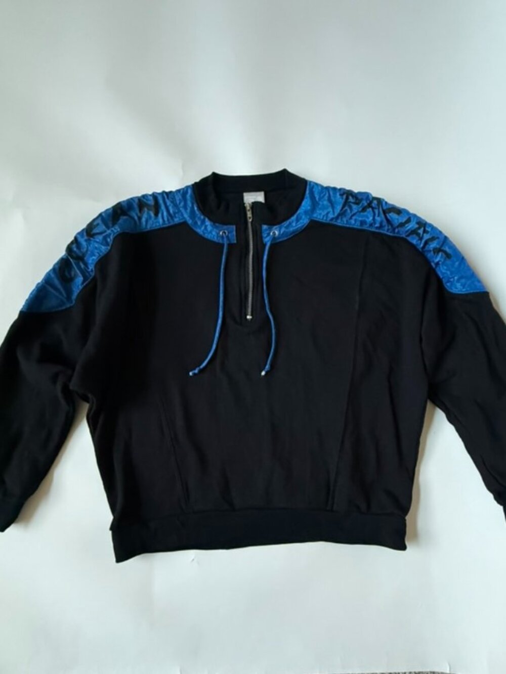 OP Womens M Vintage Zip Pullover Tie Blue Black Logo Nylon Sleeve Ocean Pacific